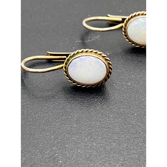 Designer Signed Oval Opal Cabochon Sterling Silver Vermeil Lever back Earrings - Picture 7 of 10